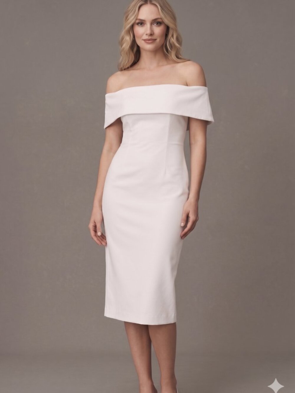 BHLDN White Off-The-Shoulder Midi Dress | Size M Bridal Shower Rehearsal
